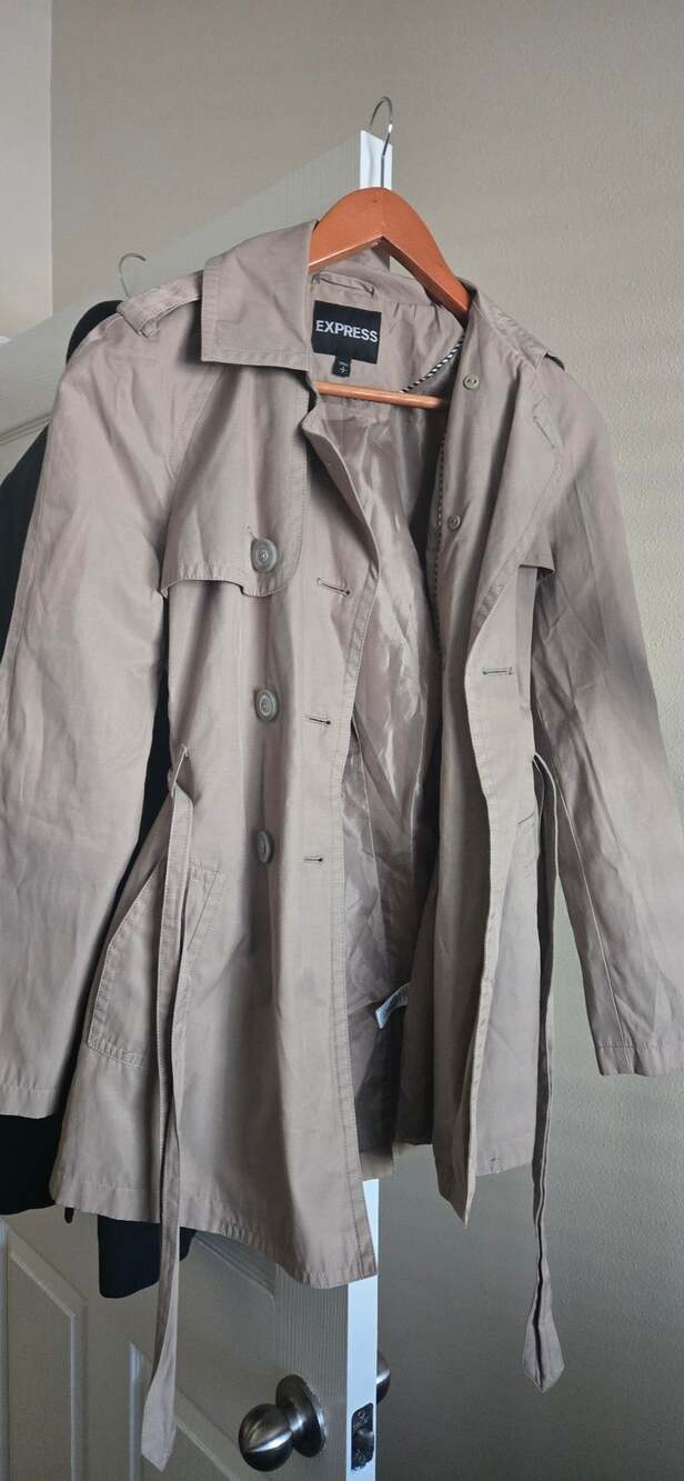 Express Trench Coat Size S Tan Double Breasted Belted